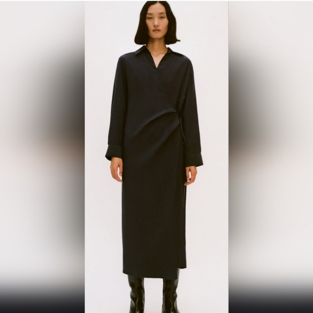Zara Women's NWT Long Dark Shirt Dress. Size S - Picture 2 of 16